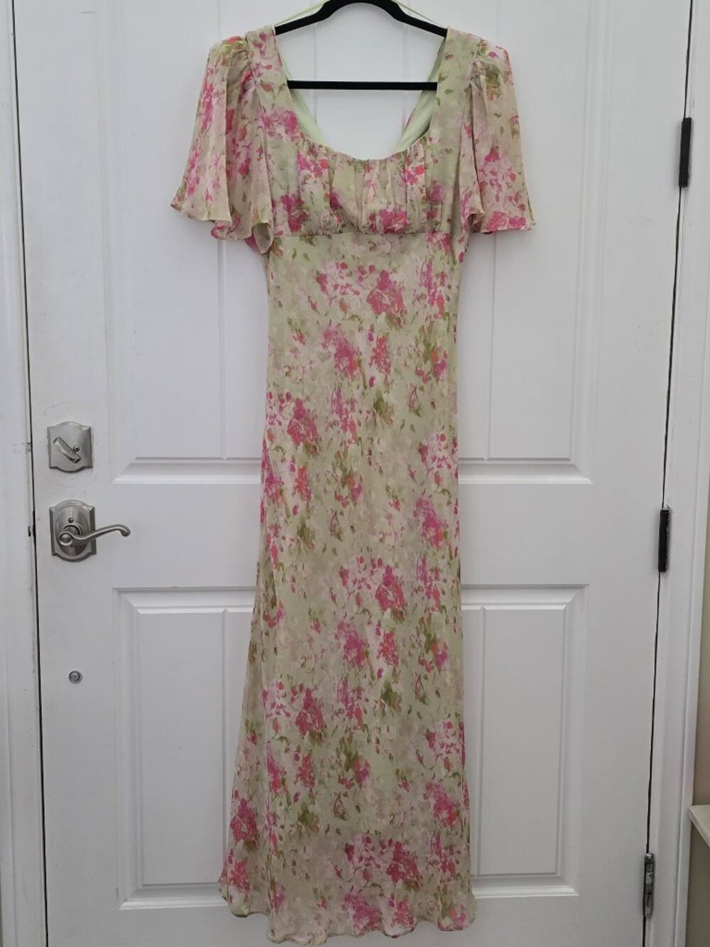 ASTR THE LABEL Floral Maxi Dress Flutter Sleeve Ruffle Yoke Watercolor Size L